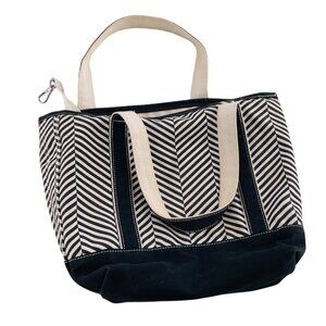 Lands' End Black and Cream Striped Tote Bag